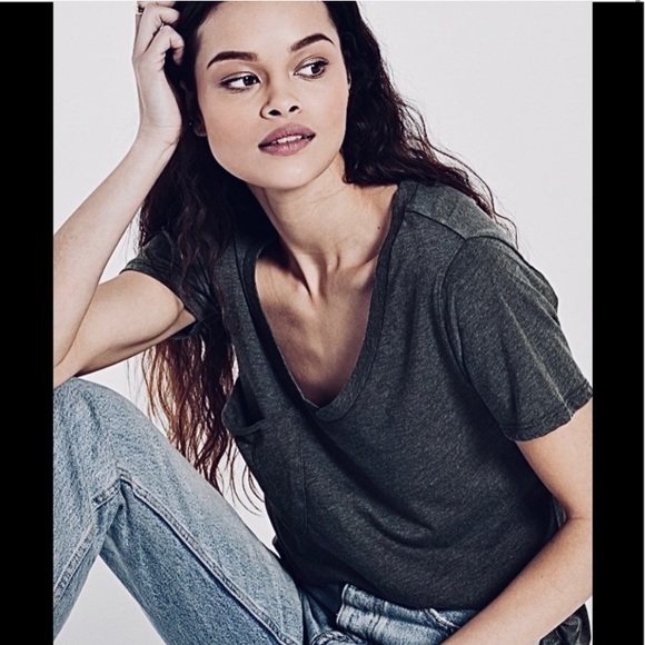 Madewell Gray Basic T-hirt V-Neck Drop Shoulder Top Shirt Oversized Plus - Picture 6 of 16